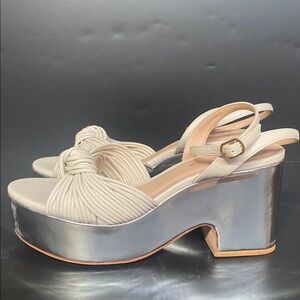 Anthropologie Guilhermina Leather Knotted Platform Heels Cream Silver Size 9